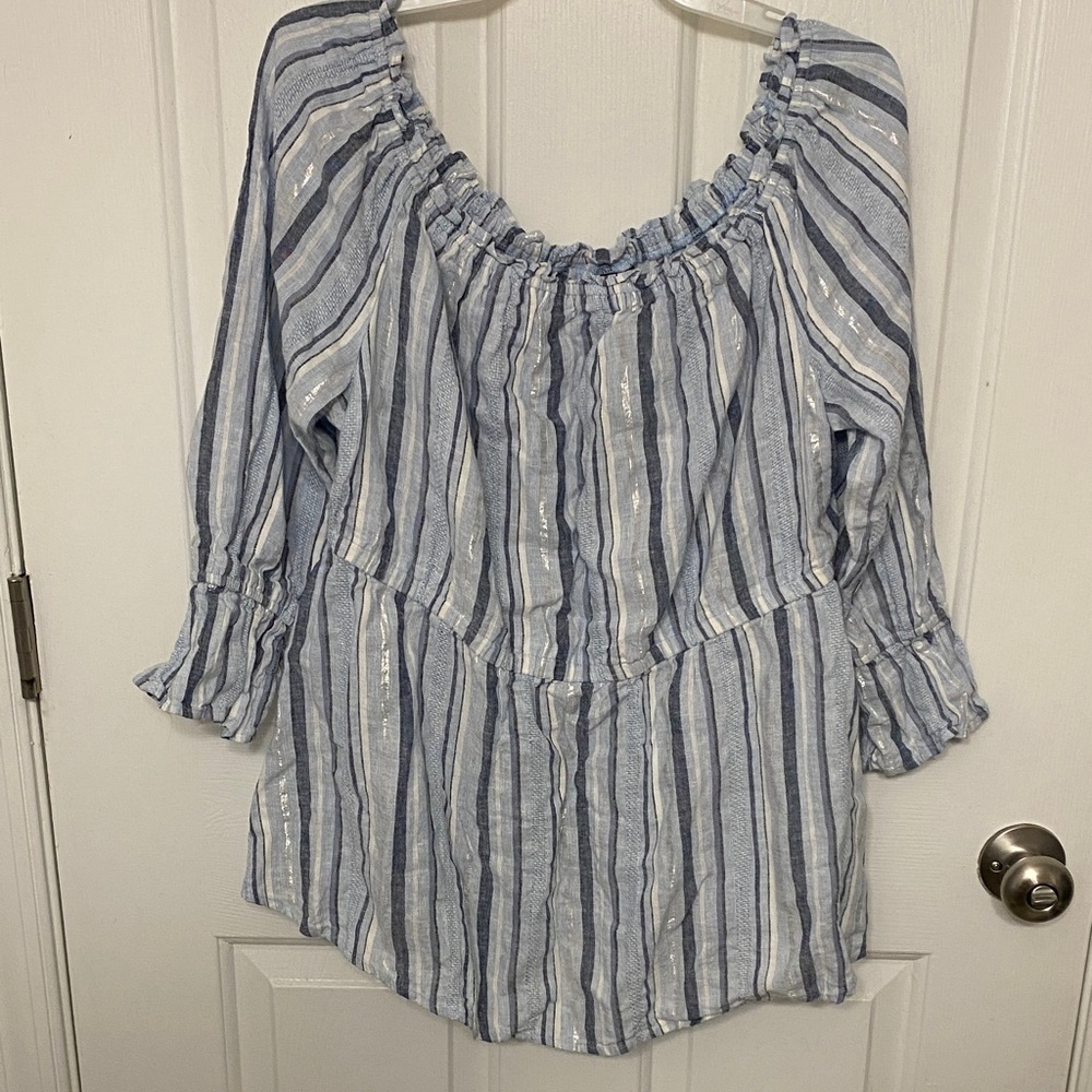 Lane Bryant 14/16 14 16 Woman top 3/4 sleeve stripe blue plus